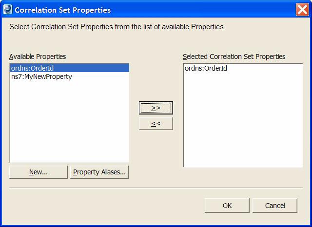 3 Select a property from Available Properties and move it to the Selected Correlation Set Properties list. 4 Repeat by selecting more properties if applicable for this correlation set.