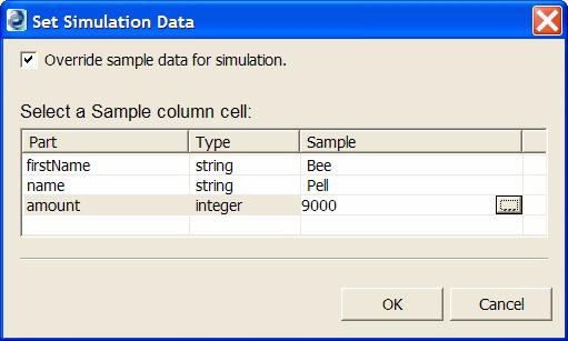To override loaded sample data for an input and output messages: 1 From the Process Editor canvas, select a Receive, Invoke, or OnMessage activity.