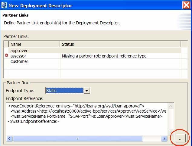 Selecting a Service for a Deployment Descriptor Partner Link During the creation of the Process Deployment Descriptor file, you must select an endpoint type for each partner role defined in a partner