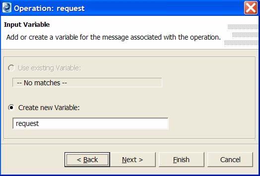 6 Notice that the Operation wizard selects creditinformationmessage for the input variable name. This is the WSDL message used in the operation.