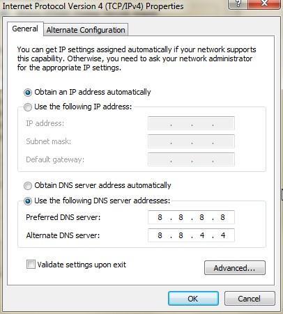 6. Replace those addresses with the IP addresses of the Google DNS servers: o
