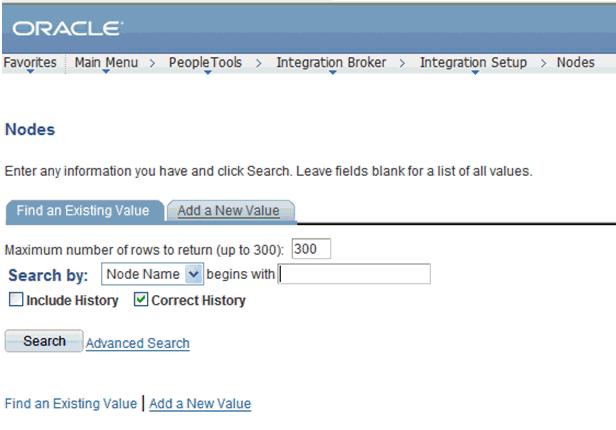 Enter the node name you are using, for example, EXTERNAL, then click Search, as shown in