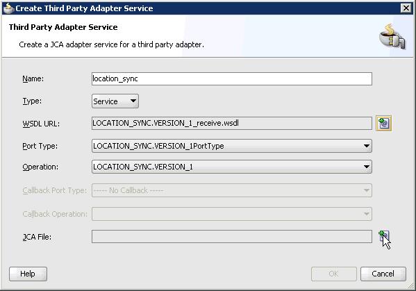Designing an Inbound BPM Process Using Transformations for Event Integration Figure 6 100 Create Third Party Adapter Service Dialog 8.