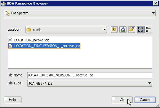 The SOA Resource Browser dialog is displayed, as shown in Figure 6 101. Figure 6 101 SOA Resource Browser Dialog 9.