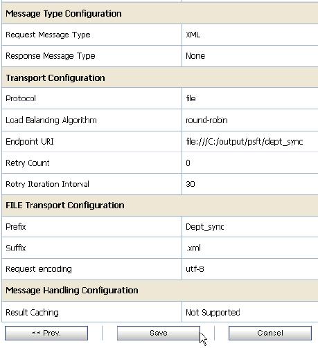 Configuring Inbound Processing Using Oracle Service Bus (J2CA Configuration) Figure 7 72 Summary Page 12. Review all the information for your Business Service and click Save. 13.