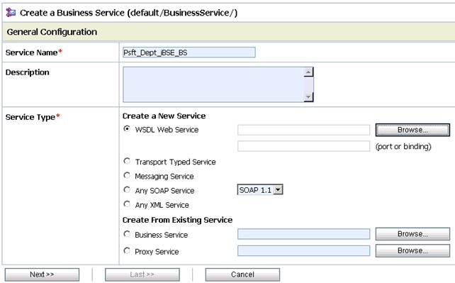 Configuring Outbound Processing Using Oracle Service Bus (BSE Configuration) Figure 7 101 Business Service 2. In the right pane, select Business Service from the Create Resource menu.