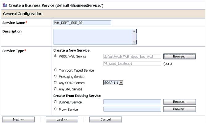 Configuring Outbound Processing Using Oracle Service Bus (BSE Configuration) 6. Select the WSDL definition under the Ports section and click Submit.