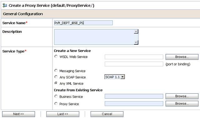 Configuring Outbound Processing Using Oracle Service Bus (BSE Configuration) 2. In the right pane, select Proxy Service from the Create Resource menu.