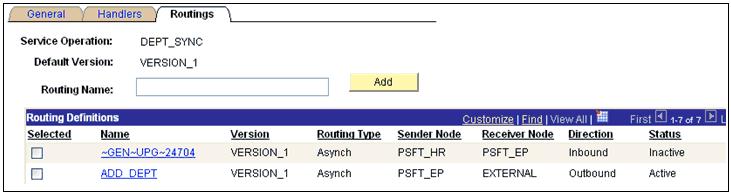 Click Save and then click Return. You are returned to the Routing Definitions pane. Notice that the new routing definition (ADD_DEPT) is now added to the list, as shown in Figure D 38.