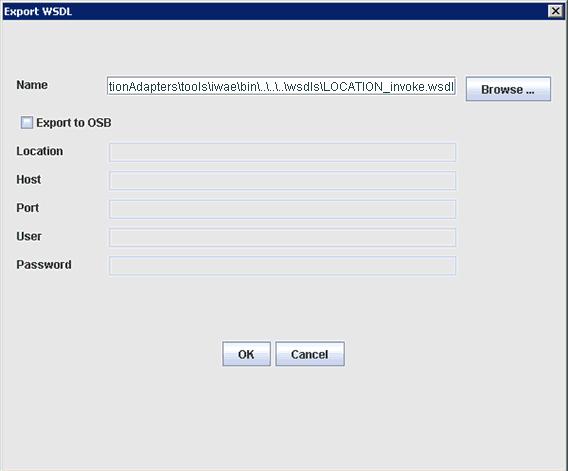 Designing an Outbound BPEL Process for Service Integration Figure 4 11 Export WSDL Dialog 4. Specify an export location on your file system or accept the default path. The.