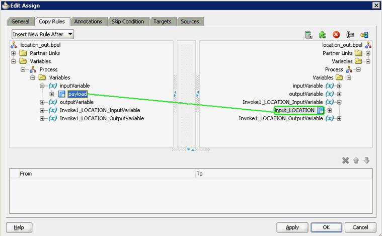 Designing an Outbound BPEL Process for Service Integration Figure 4 45 Edit Assign Dialog The mapped variables
