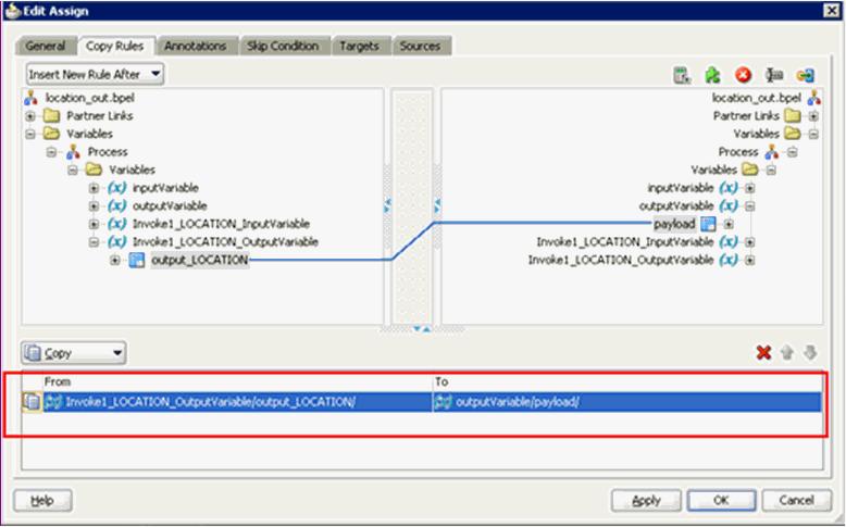 Designing an Outbound BPEL Process for Service Integration The mapped variables are populated in the highlighted area as shown in Figure 4 51. Figure 4 51 Edit Assign Dialog 31.