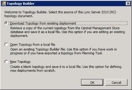 This screen is displayed: Figure 3-2: Topology Builder Options 2.