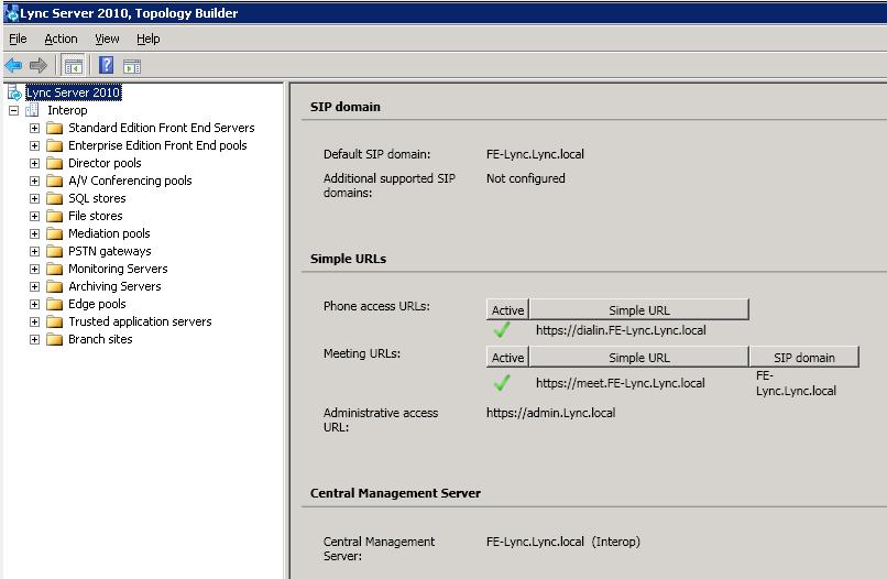 3. Configuring Lync Server 2010 The Topology Builder screen with the topology downloaded is displayed.