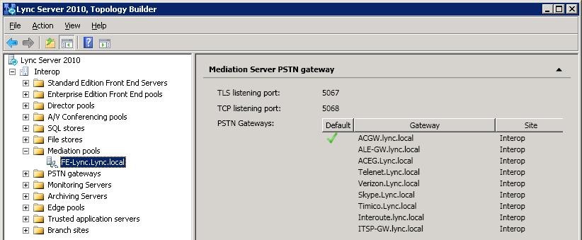2. In the uppermost-left corner choose PSTN gateway and in the Mediation Server PSTN gateway pane, select the E-SBC gateway (i.e., ITSP-GW.lync.