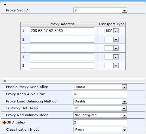 4. Configuring the E-SBC Device To configure Proxy Set Table 2 for ThinkTel SIP Trunk: 1. Open the Proxy Sets Table page (Configuration tab > VoIP menu > Control Network> Proxy Sets Table).