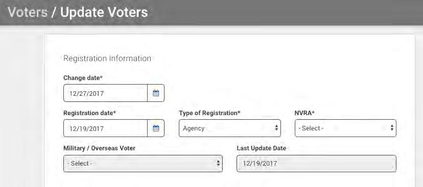 1 Viewing Voter Registration Information The Voter Registration page displays by default when viewing a voter profile.