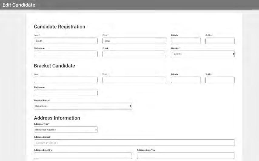 Candidate Registration Bracket Candidate Address Information Upcoming Election and Office Information MWD Selector Contact Information Petition 3.