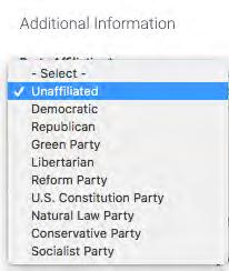 Scroll down to the Party Affiliation field, and select the updated party affiliation from the drop-down menu. Note: All additional required fields with an asterisk (*) must be completed. 1.