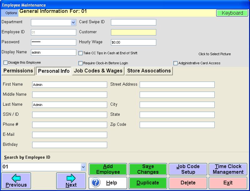Time Sheet (Employee Wages) Export - CRE/RPE Configuration In CRE/RPE every employee must have a first and last name entered into the system. 1. Open CRE/RPE. 2. Select the Manager or Options button.