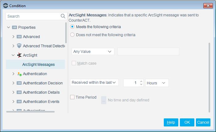 3. Define a property based on the Action Connector Command message text sent by ArcSight.