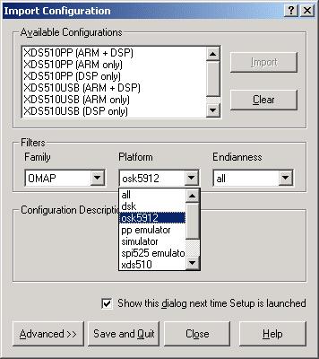 5) Launch Code Composer Setup to configure CCS with the OMAP5912 scan chain configuration.