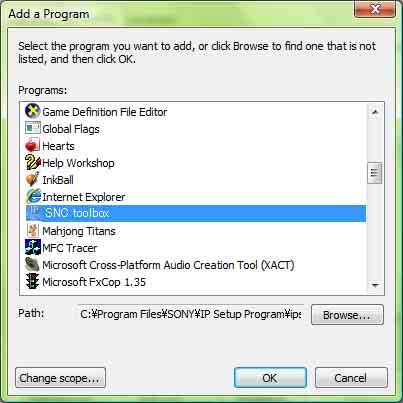 7 If the Add Program dialog appears, select SNC toolbox or SNC audio upload tool and click OK.