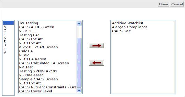 Chapter 2 Using Computer Aided Compliance Screening Figure 2-10: Selection page Once you have selected all the screens to be run, click Done to return to the screening page.