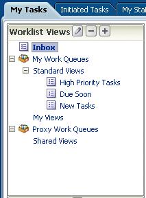 Working with the Process Workspace Tasks Page Figure 3 10 Worklist Views Use Worklist Views to create, share, and customize views. To create a worklist view: 1.