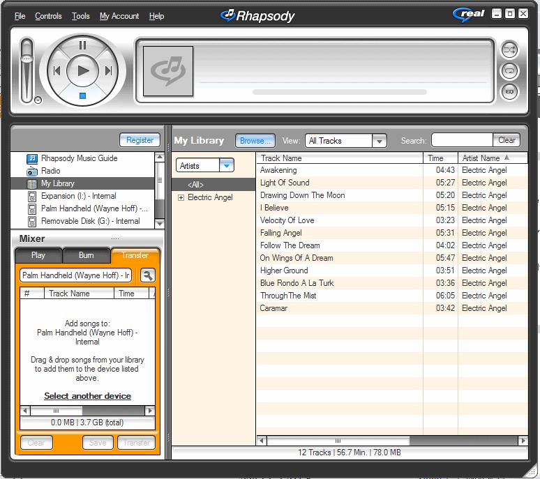 CHAPTER 4 Your MP3 Player If your handheld does not appear in the drop-down list in step 2, close Rhapsody, install the Pocket Tunes plug-in from the CD, and then open Rhapsody again.