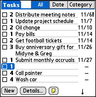 CHAPTER 6 Your Personal Information Organizer If no task is currently selected, you can create a new task simply by starting to write in the input area. Set an alarm for a task with a due date.