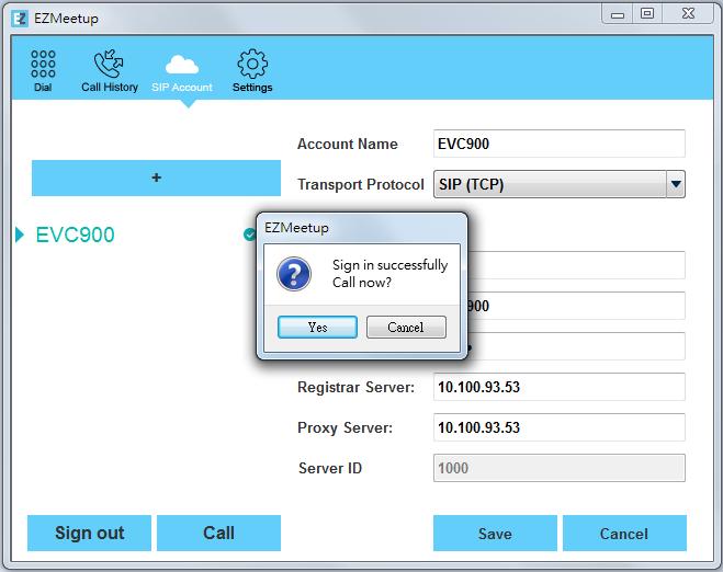 V. Dial There are 2 ways to make a call SIP account or direct call. Make a call from SIP account 1. Click button (SIP Account) to switch to SIP account page. 2. Select the SIP account that user wants to call from SIP account list.