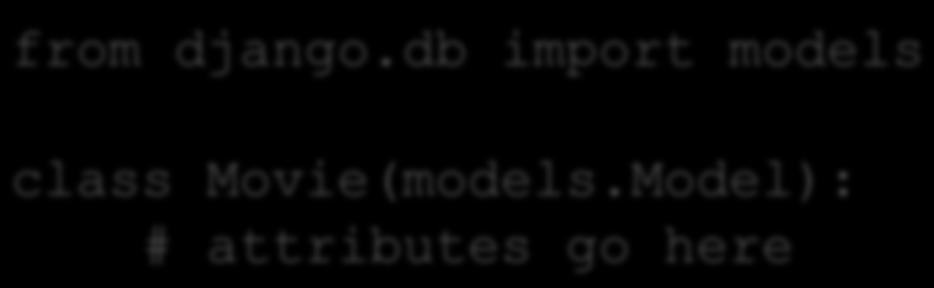 Models Django s database interface works with any object of type django.db.models.