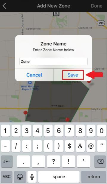 No-Go Zone These zones can trigger an alarm if the tracker is detected within its boundaries. Please tap on which type of zone you would like to create.