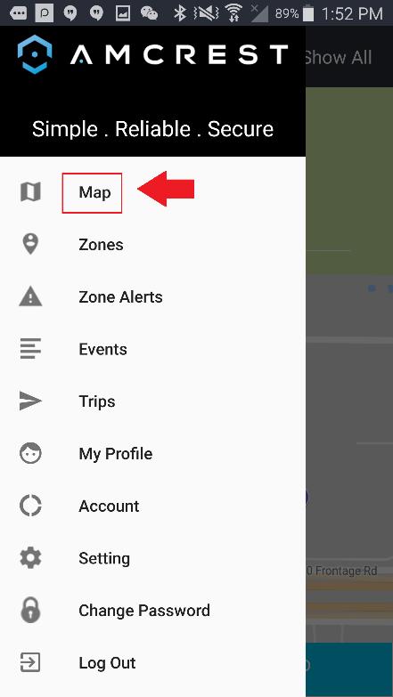 Map Trips Zones Zone Alerts Events Settings Profile Change Password Logout This tab shows the last location of the GPS tracker, as well as allows for use of many different map tools.