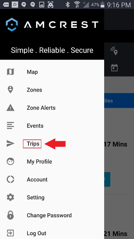 4.5. Trips This tab allows the user to see trip history and play