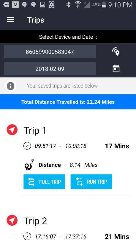 animation of your trip data. This menu also displays your total distance travelled, mile break downs per trip, and the time duration of each trip. 4.6.