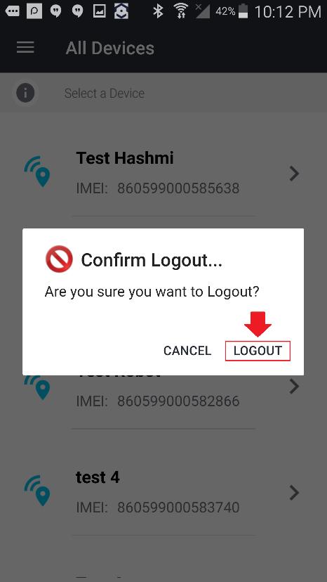 Once you have selected the logout option, the app will prompt you whether you would like to log out
