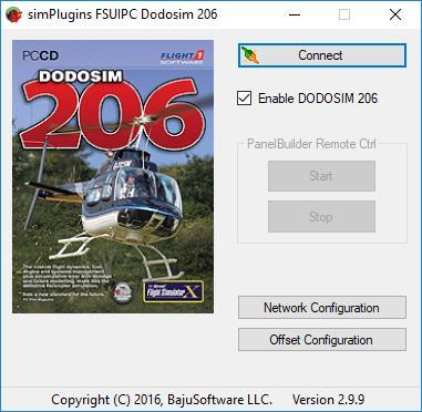 Dodosim 206 Interface FSUIPC There is no need to change any network values; the defaults should work in 99% of all installations. Launch the simpluginsfsuipc program.