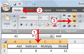2. Choose the Home tab. 3. Click the Align Text Right button. Excel right-aligns the cell's content. 4.