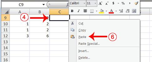 Press the right arrow key once. Excel highlights A9 to B11. 2. Right-click.