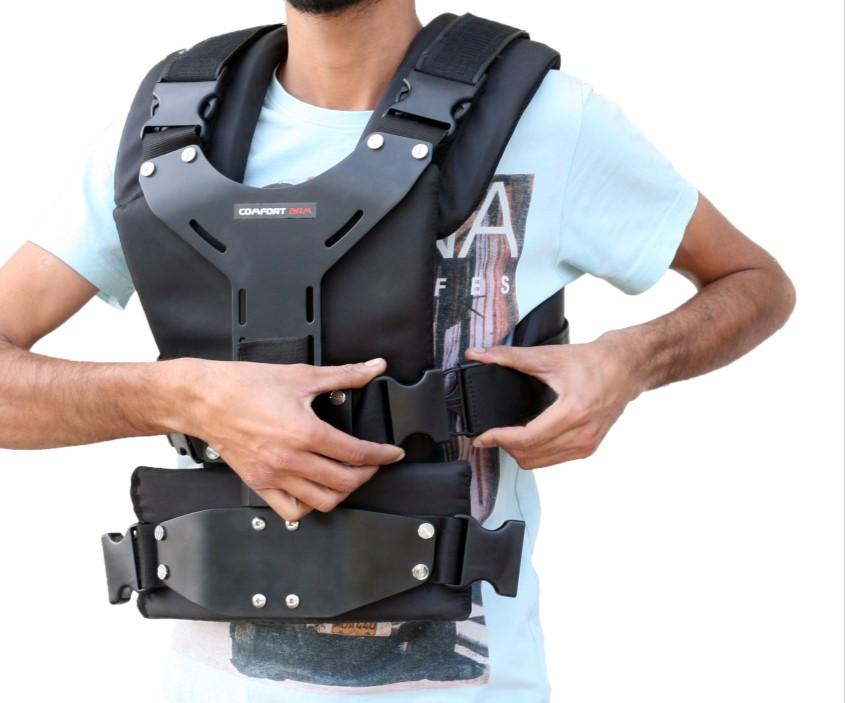 Tighten the shoulder velcro straps to a snug position.