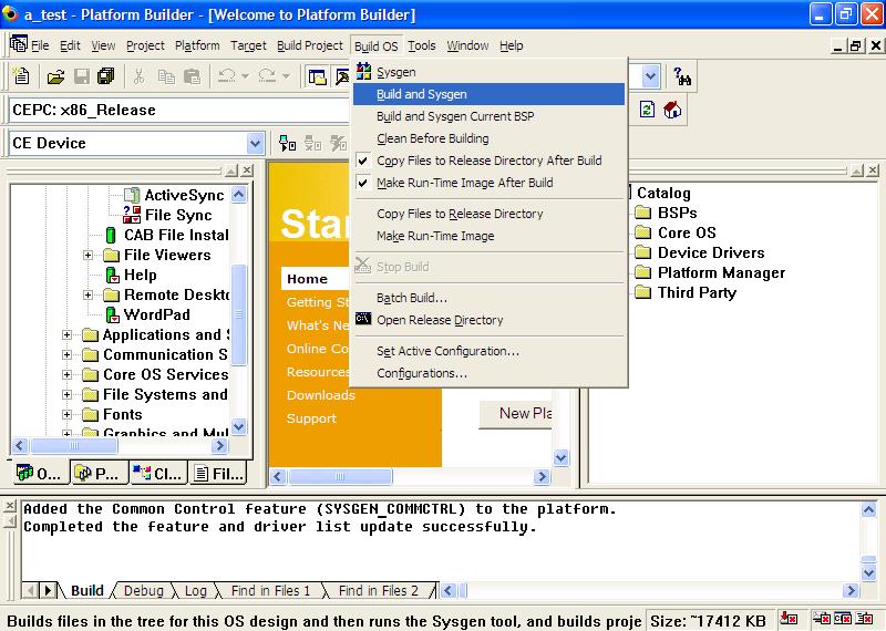 Software Installation 7. Finally, open Build OS, select Build and Sysgen, and be sure to click Copy Files to Release Directory After Build and Make Run-Time Image After Build. 8.