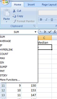 Step 2 Click on the cell below Median Type =