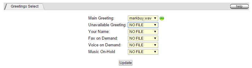 Step 11. To select a Greeting file, click on the various drop-down menus found under the Greetings Select tab to choose files for the various types of greeting.