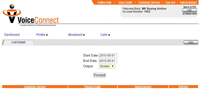 VII. Call Detail Report Step 1. In your Internet browser, go to www.voiceconnectinc.com and click the login button in the middle, right hand side of your screen. Step 2.