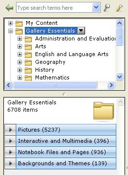 Gallery tab The Gallery in SMART Notebook software helps you quickly develop and deliver lessons in rich graphic detail.