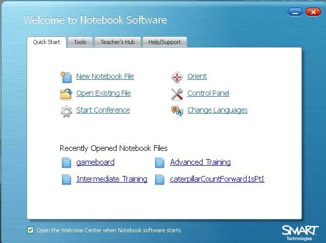 Using Notebook software for the first time To launch Notebook software, double-click the SMART Notebook icon on the desktop.