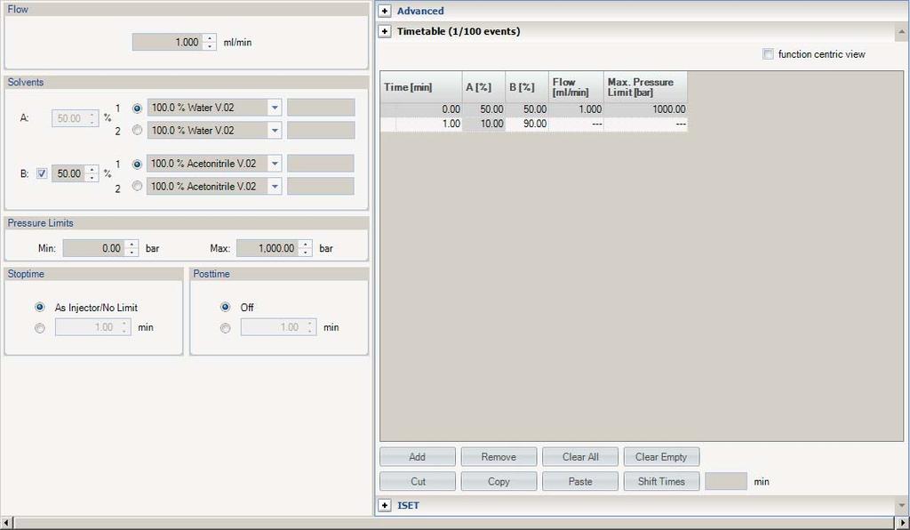 3 Setting Up ISET Parameters Setting up the basic ISET parameters 1 Right-click in the Pump Dashboard panel and select Method from the context menu.