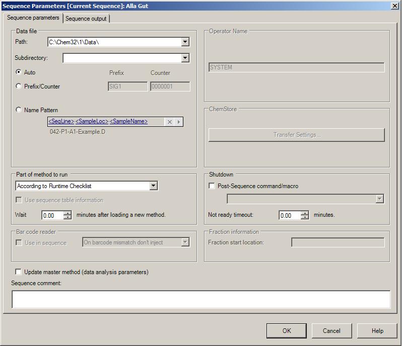 Figure 1 Sequence Parameters dialog Name Pattern Use tokens to create the data file names for each sequence line. Eg.